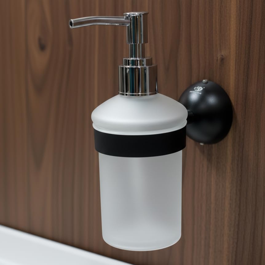 Image of USF Liquid Soap Dispenser for Bathroom, Wall Mount 304 Stainless Steel Frame with Handwash Pump for Sink Area, Strong Wall Grip Mount (Black Finish) - Torin