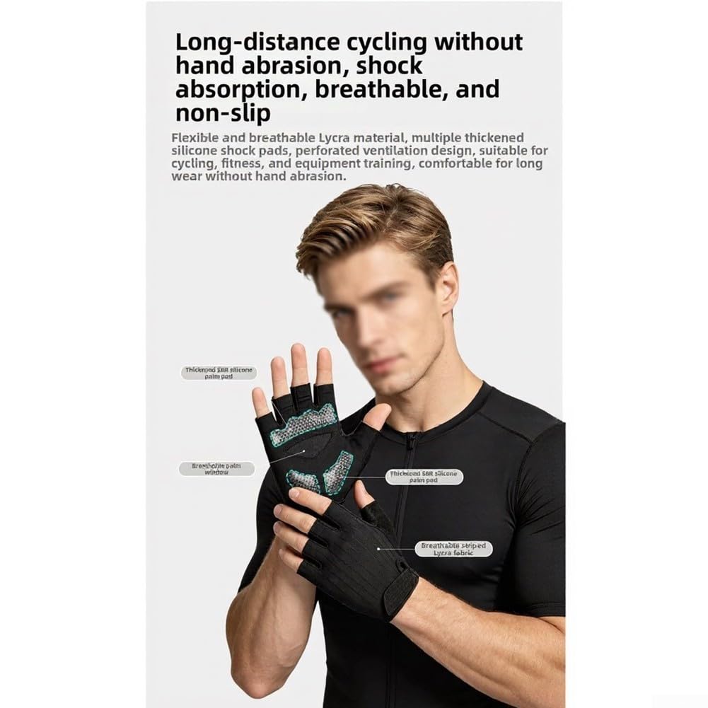 Guantes Ciclismo con Pad Silicona 3mm Anti-Vibración Palma(White-S)