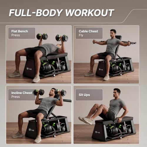 Image of Cult 4 in 1 Multi Home Gym with Cable Crossover, Adjustable Bench, Dumbbell & Weights Storage Rack | 300 Kg Capacity | 8-Level Incline /Decline | 3 Resistance Levels | Perfect for Home Gym