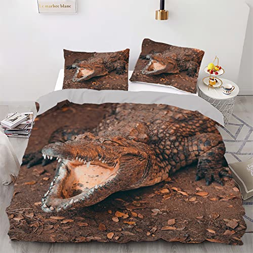 Housse de couette 200x200 marron croco linge de lit fermeture éclair