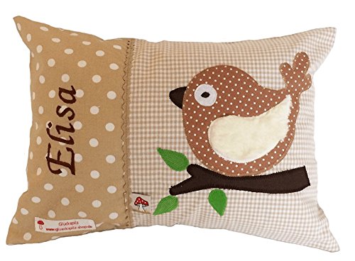Kuschelkissen Namenskissen Kissen mit Namen personalisiert I Vogel I Farbe wählbar I von Glückspilz (Beige)