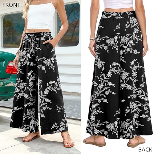 Bestbee Plus Size Wide-Leg Palazzo Pants (Black–White Flower) — view 5