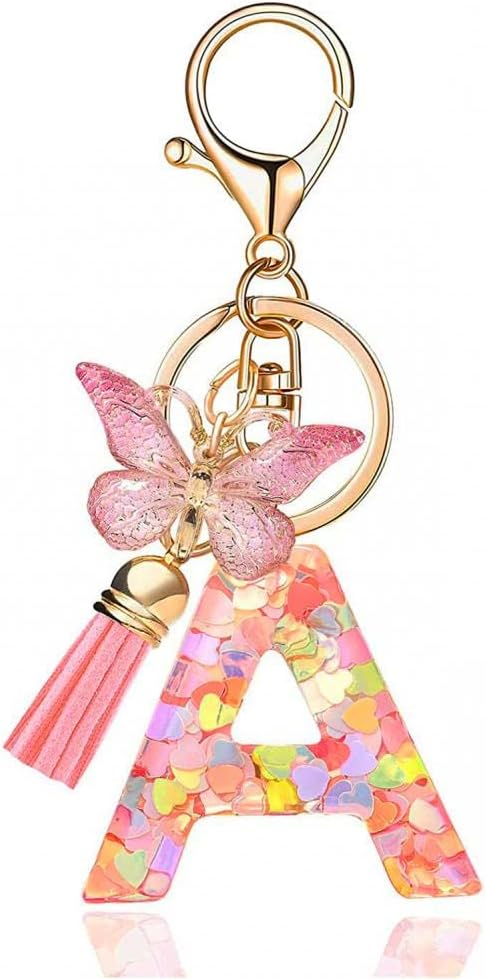Goodern Alphabet Initial Letter Keychain with Tassel, Fashion Keychain Butterfly Pendant Key Ring, Cute Keychain for Women Girls, Purses Handbag Backpack Keychain, Car Key Tassel Key Chain