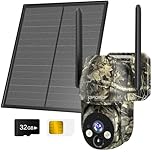 DFGRD 4G LTE Solar Wildkamera mit Bewegungsmelder, 2K Kabellos Überwachungskamera Aussen mit Handyübertragung App, PTZ Wildtierkamera mit SIM & SD Karte, 10400mAh Akku, Nachtsicht, 2-Weg-Audio, IP66