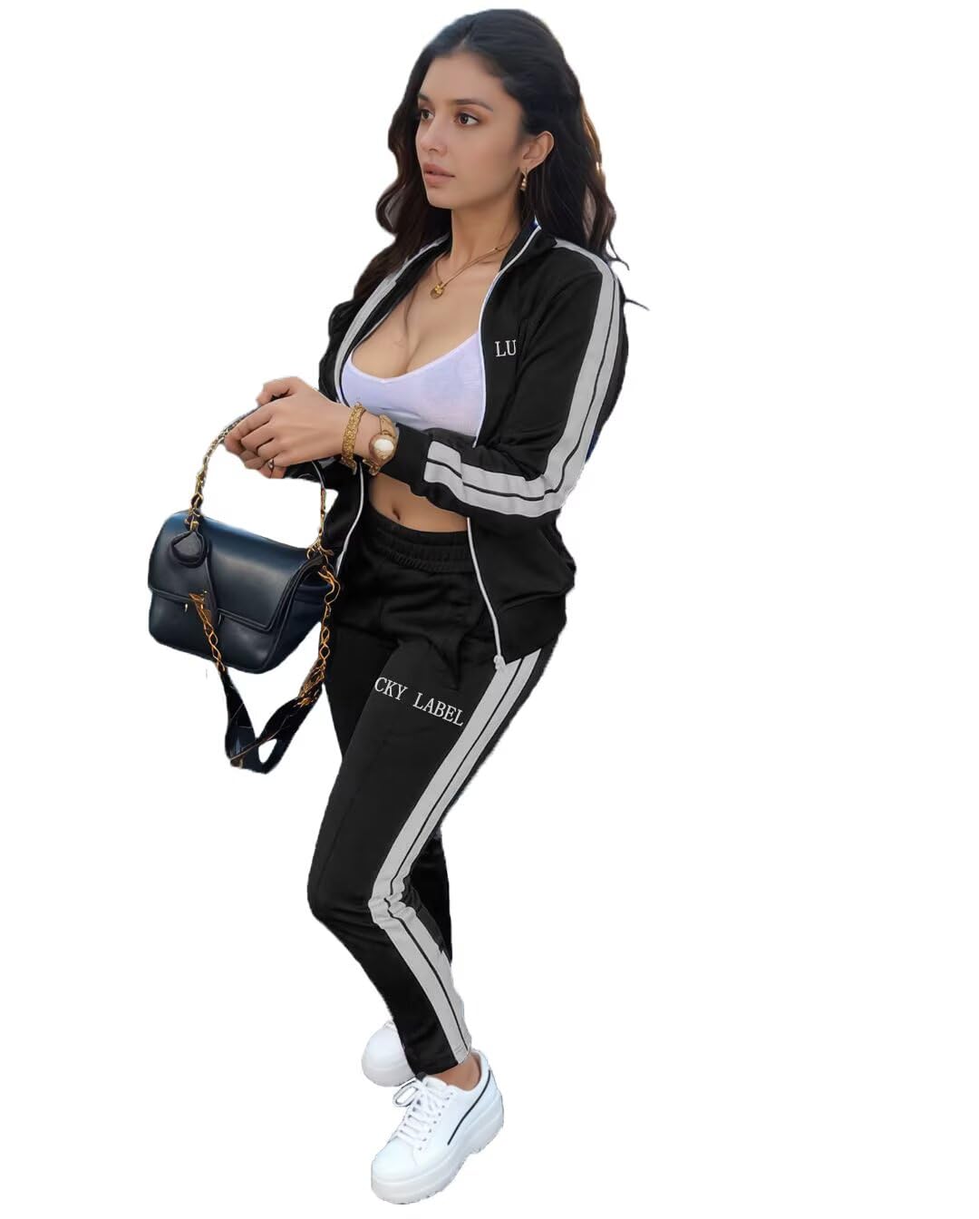 Womens 2 Piece Track Suits with Pockets Full Zip Striped Sweatsuits Set Jogging Sets Activewear with Jogger Pants