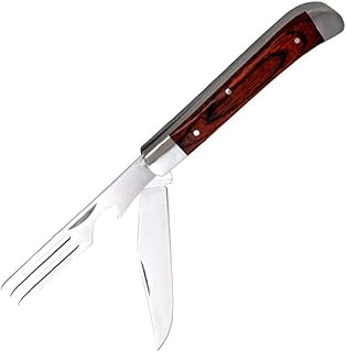 Fury Mustang Nobility Camper Detachable Fork Knife with Rose Pakka Handles, 7-Inch,Brown - Fury