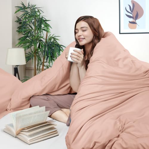 Image of Duvet Cover King, 3 PC Cotton Like Polyester with Zipper Closure, Tea Pink