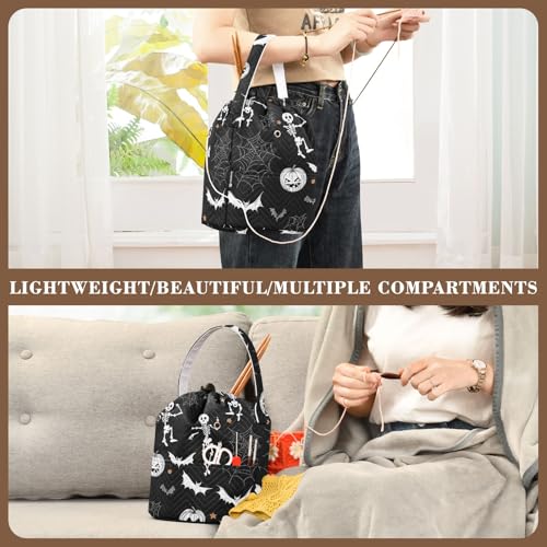 Image of Yarn Storage Bag Small Crochet Bag Knitting Bag Organizer Halloween Skeleton Yarn Bags for Crocheting Basket