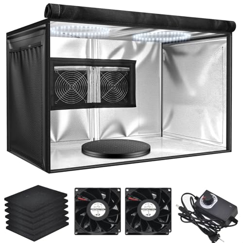 Tragbare Airbrush Lackierkabine Set – 2 Abluftlüftern | 2 LED-Lampen | Abluftschlauch | 360° Drehteller, Leicht & Faltbar, ideal für Modelle, Skulpturen, Kunsthandwerk & Heimwerker