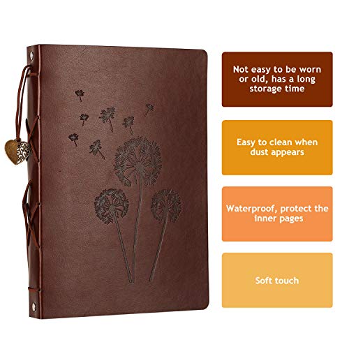 YILEEY Fotoalbum om zelf vorm te geven, leer, scrapbook, zwarte pagina's, navulbaar, fotoboek om in te plakken, 28 x 21 cm, fotoalbums, doe-het-zelf cadeau met pennen, sjablonen, stickers, fotohoeken, paardenbloem, herbruikbaar - Image 7