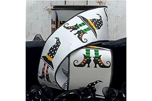 D Stevens Decorative Ribbon: 2.5 Inch Witch Hat and Boots Ribbon: White...