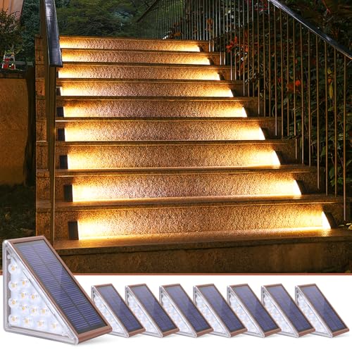 Image of NIORSUN Solar Stair Lights,Warm White Outdoor Step Lights IP67 Waterproof Auto On Off, Outdoor Stair Lights for Steps,Stair,Patio,Yard,Porch,Front Door,Sidewalk,Deck Decor(Brown, 8 Pack)