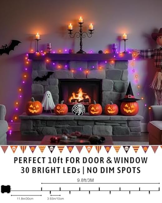 Halloween String Lights Battery Operated, Orange and Purple Fairy Lights with Timer Waterproof 9.8ft 30 LED Halloween Decorations for Outdoor Indoor Patio Party Garden Yard Decor 2 Packs
