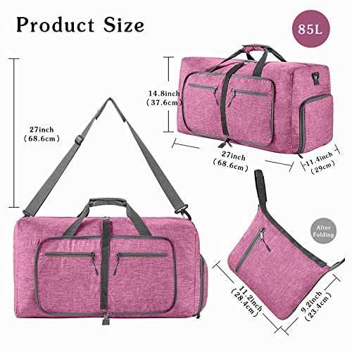 Travel Duffle Bag for Men/Women 85L Foldable Sport Duffel Bag Gym Tote Bag with Shoes Compartment Large Overnight Bag Weekend Shoulder Bag Carry On Luggage Hospital Bag Light Purple A3