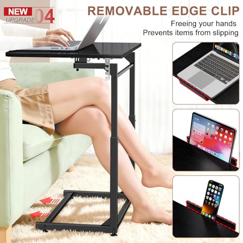 Image of Tv Tray Table Set of 2,Extra Large Dinner Food Tray Table,Couch&Bed Eating Desk,Heavy Duty Folding Laptop Side Table with 8 Height&90 Tilt Adjustable,C-Shaped End Table with Phone Slot Black