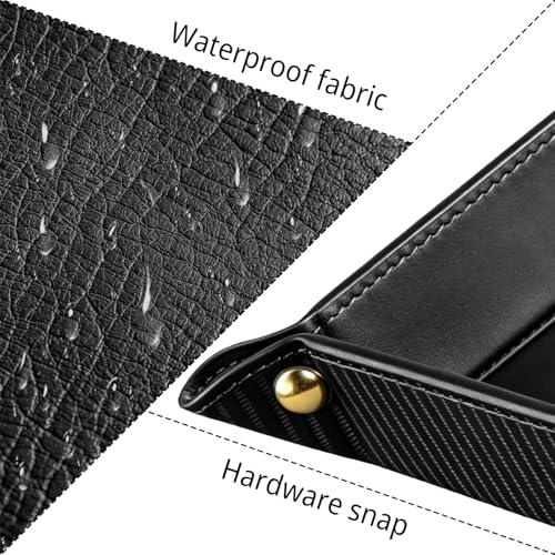 Image of YAPISHI Light Luxury Valet Tray for Men, PU Leather Vanity Jewelry Tray & Decorative Perfume Catchall, Folding Travel EDC Dump Tray, Nightstand Organizer Caddy for Keys, Watches, Coin Bowl Dish