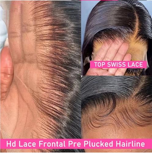 AiPliantfis Straight Human Hair Wig Natural Black Real Hair 13X6 Lace Glueless Wig Wear and Go Pre Plucked 150% Density Unprocessed Brazilian Remy Hair 16 Inch - Afbeelding 5