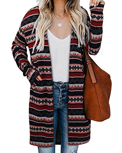 OUGES Strickjacken füR Damen Lang Cardigan Elegante Leicht Strickjacke Herbst Strickjackenpullover mit Taschen M