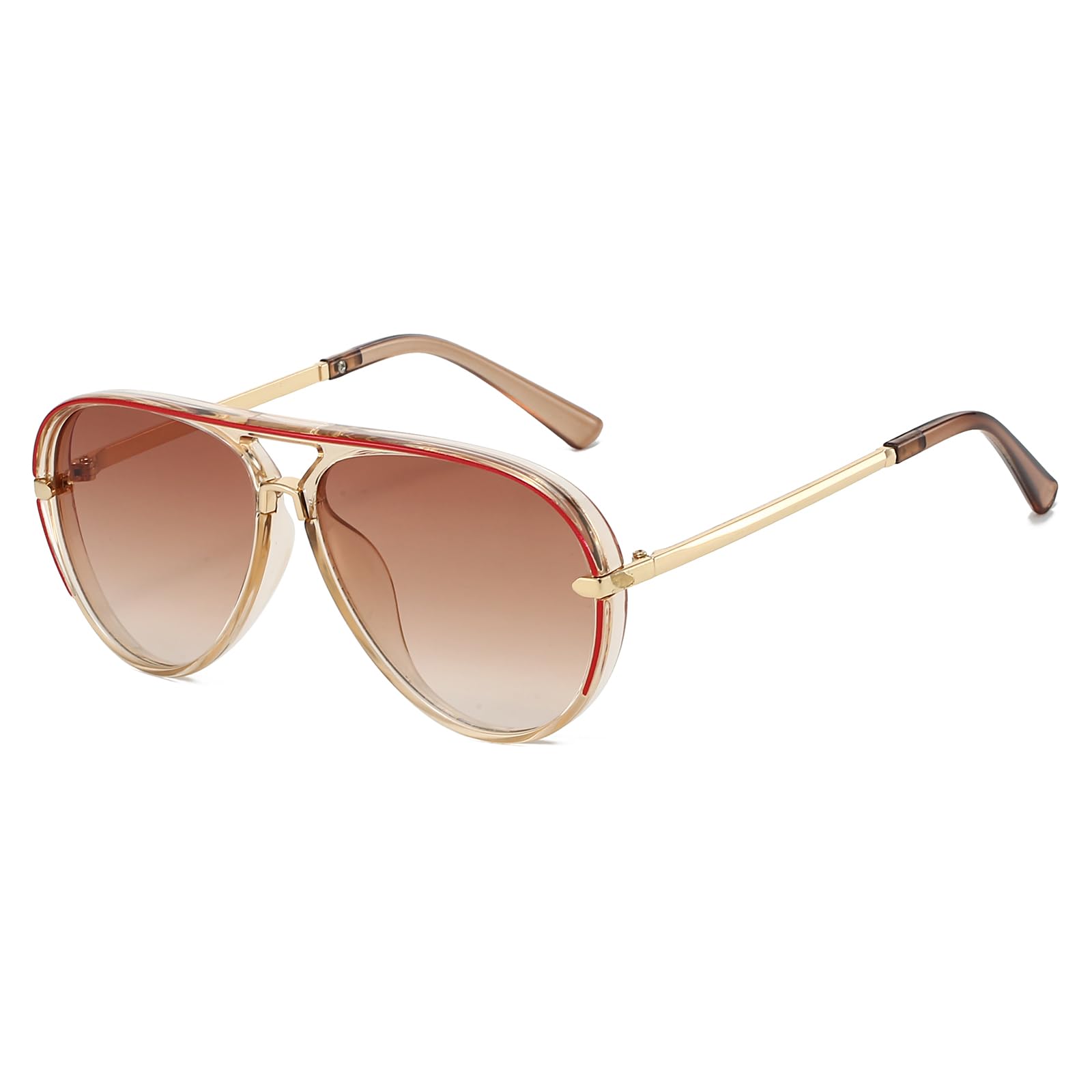 YAMEIZE Pilot Sonnenbrille Retro für Herren Damen 70er Pilot Vintage Sonnenbrille Groß Runde Doppel Brücke Metallrahmen Goldtöne Brille UV400