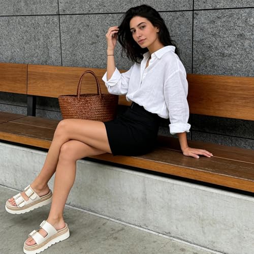 Image of Dsevht Raffia Platform Wedges Sandals for Women Espadrille Slide Sandal Adjustable Summer Woven Straw Crochet Cute Casual Beach Shoes