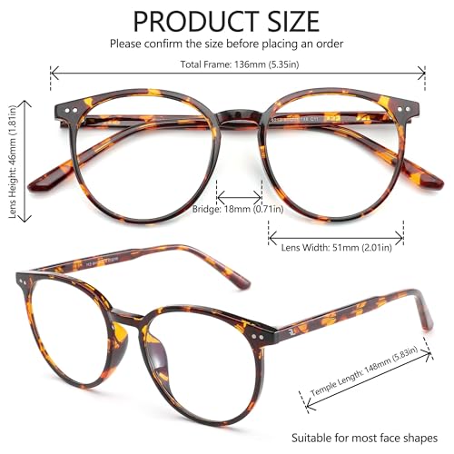 Image of 2 Pack Blue Light Blocking Glasses for Women and Men, Round Frame Computer Gaming Anti Eyestrain & UV Glare RF6213 (Clear + Coco Tortoise)