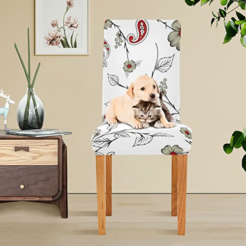 Paisley Flower Dining Chair Covers Set Of 4 Washable Removable Chair Slipcover Stretch Dining Chair Seat Cover For Dining Room Ceremony Holiday Party Home Decor #TOP4