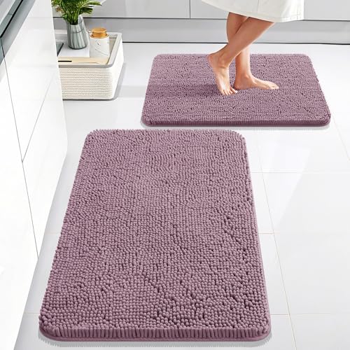 Image of OLANLY Bathroom Rugs Sets 2 Piece, Soft Absorbent Chenille Bath Mats Area Rug Set, Non-Slip, Quick Dry, Machine Washable Bath Mats for Bathroom, Home Decor Accessories (30 inchx20 inch+24 inchx16 inch, Deep Plum)