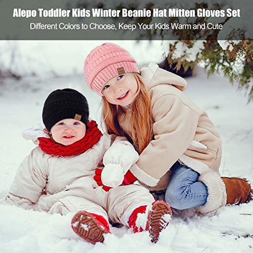 image for Alepo Winter Mittens Gloves Beanie Hat Set for Kids Baby Toddler Child