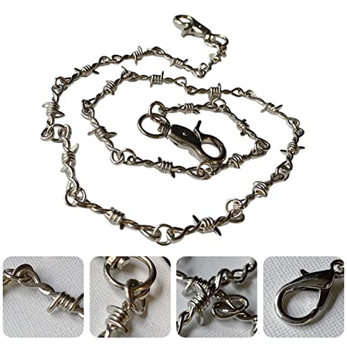 VALICLUD Stainless Steel Punk Necklace, Wallet Chain for Men & Women, Barbed Wire Design, Gothic Fashion Accessory3