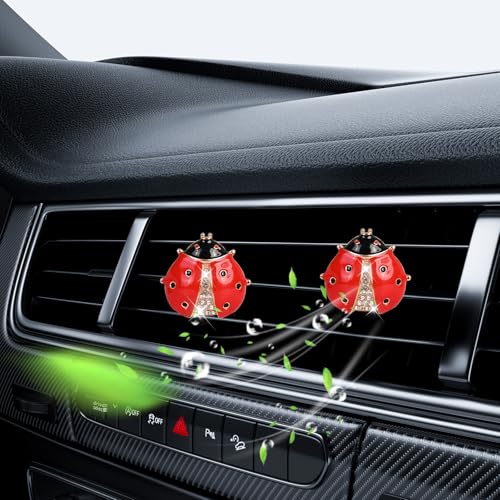 Image of 5PCS Ladybug Car Decor, Bling Lady Bug Air Freshener Vent ClipsCar Accessories Decoration for ,Reusable Essential Oil Diffuser, Universal for Most Cars (Red)