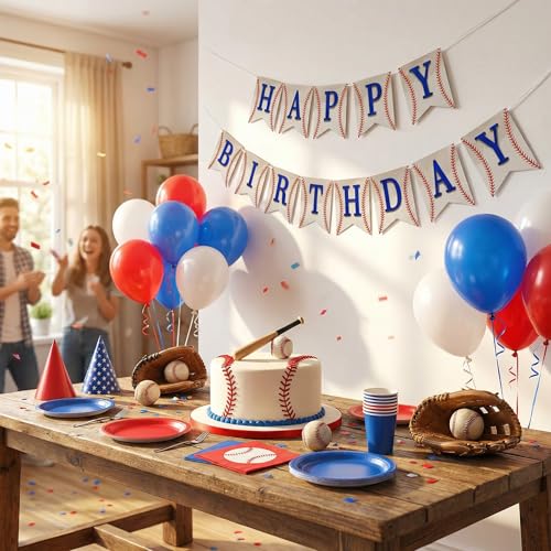 Image of Baseball Happy Birthday Banner for Boys Kids Men