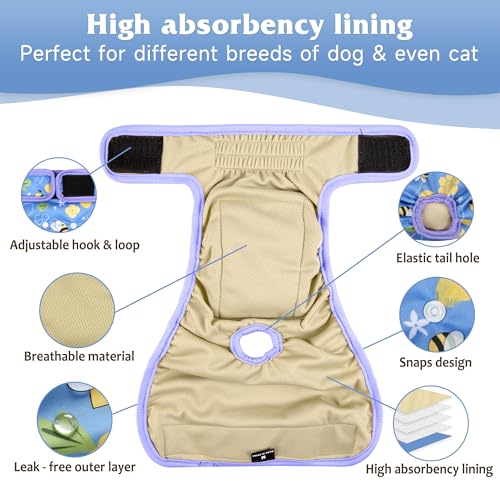 Image of Dog Diapers Female 5pcs,Reusable Dog Doggie Puppy Doggy Diapers Female, Period Panties in Heat, Lamb, Large