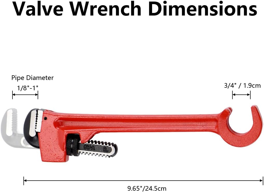 8" Double-Ended Valve Wrench for Refinery Pipes; 1/8" - 1" Heavy-Duty Adjustable Pipe Wrench; 3/4" Opening Valve Wheel Wrenches (8 INCH)