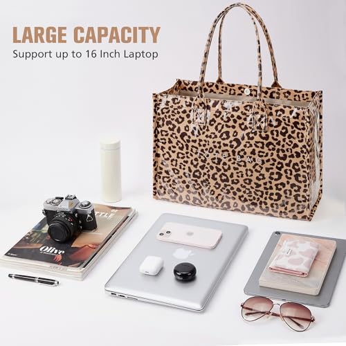Image of KALIDI PVC Tote Bag Women's Kraft Paper Work Handbags Purses with Top Handle