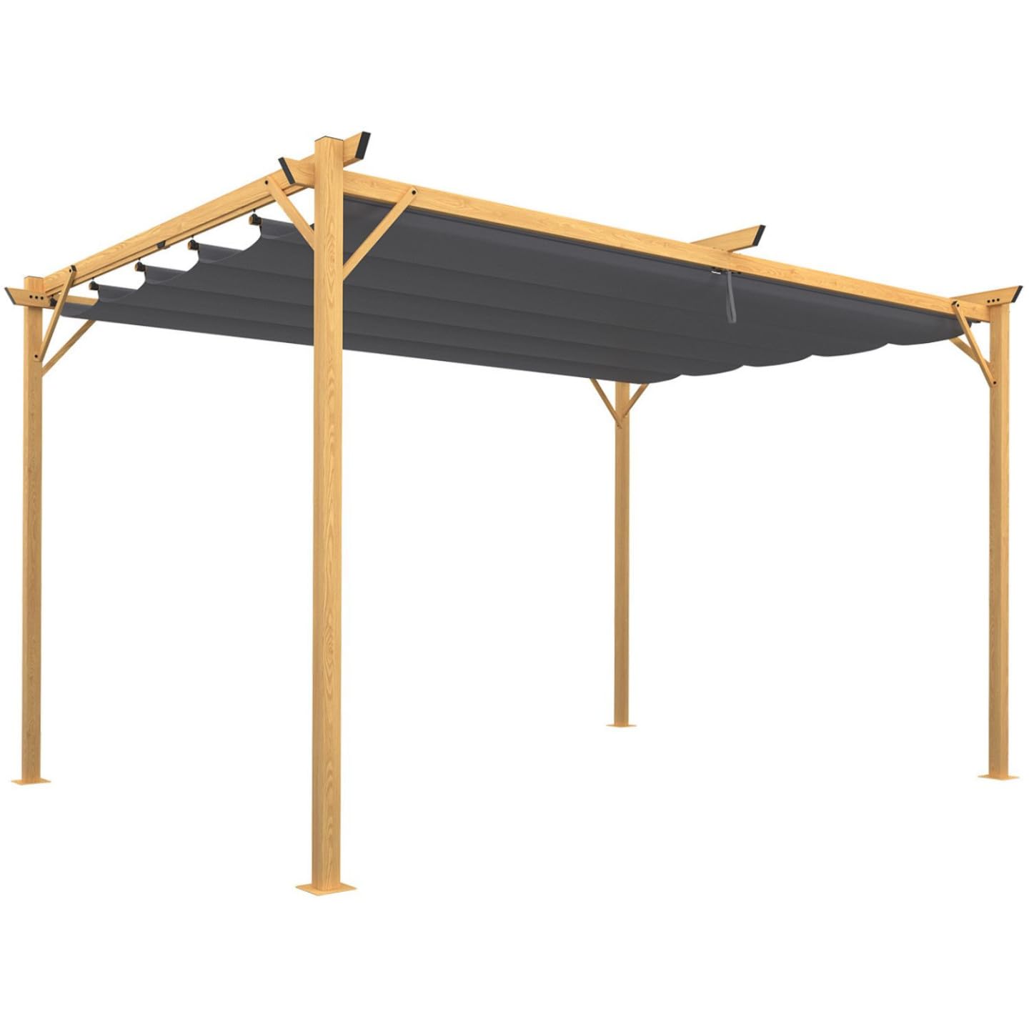 IDMarket - Pergola Toit rétractable 4 Pieds 3x4 M tonnelle Effet Bois Toile Gris Anthracite