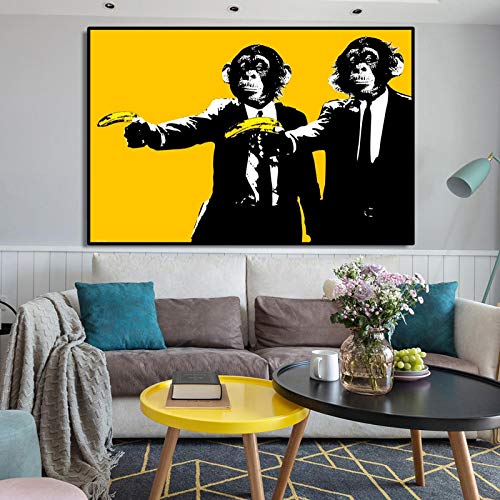 Peinture sur toile KEBIA singes bananes une impression artistique haut de gamme de 60x90cm