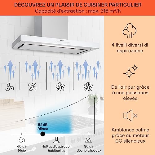 Alinea 90 Hotte D'aspiration 90 Cm Hotte Murale Wifi A++ 555 M³h Tactile - vue 4