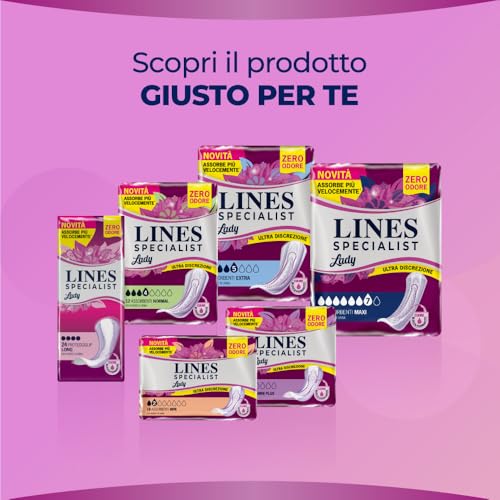 Lines Specialist Lady Normal, Assorbenti per Incontinenza Donna, con Tecnologia Zero Odore e Barriere Laterali Protettive, Scorta Mensile, 4 Confezioni da 12 Unità - 9
