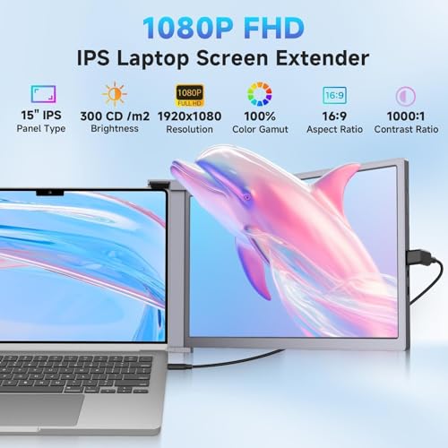 Image of Laptop Monitor Extender, 15 inch 1080P FHD Triple Screen Extender for 15-17.3 inch Laptop, Ultra-Thin Screen Extender Portable Laptop, Compatible with Windows, Chrome, Switch