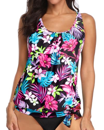 Image of Yonique Womens Blouson Tankini Top Only Loose Fit Swim Top No Bottom Modest Swimsuit