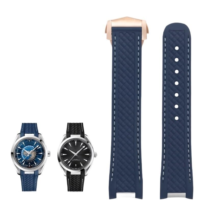 Bracelet montre caoutchouc fluoré pour Omega Seamaster AT150 bleu 20mm sport