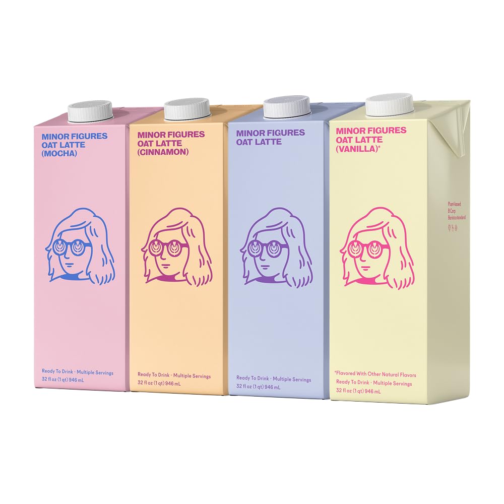 Minor Figures - Oat Latte - Ready to Drink - Multi-serve - Non-GMO - Plant-Based - Vegan - Dairy-Free - Shelf Stable - Coffee - Barista Standard - Unsweetened - 32oz - 4 Pack