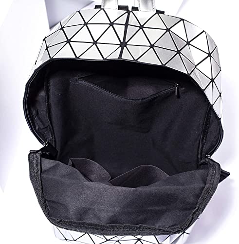 Image of Batcat Geometric Backpack Holographic Luminous Backpacks Reflective Bag Luminesk Irredescent Rucksack (Silver)
