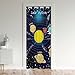 Outer Space Door Curtain, Starry Sky Blackout Curtain for Kids Boys Girls Bedroom, Galaxy Planet Space Door Drape, Solar System Cartoon Closet Curtains for Bedroom Closet Door, Blue 34