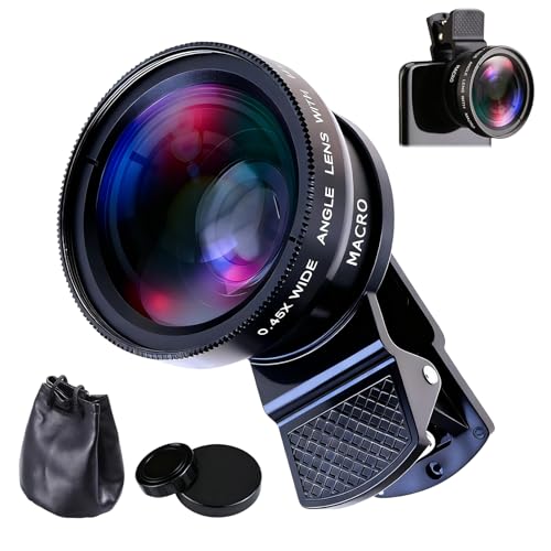 Lente Macro per Smartphone, Set di Obiettivi Universali per Fotocamera Smartphone, 0.45x Grandangolare 140° + 12.5x Obiettivo Macro, Compatibile con la Maggior Parte degli Smartphone