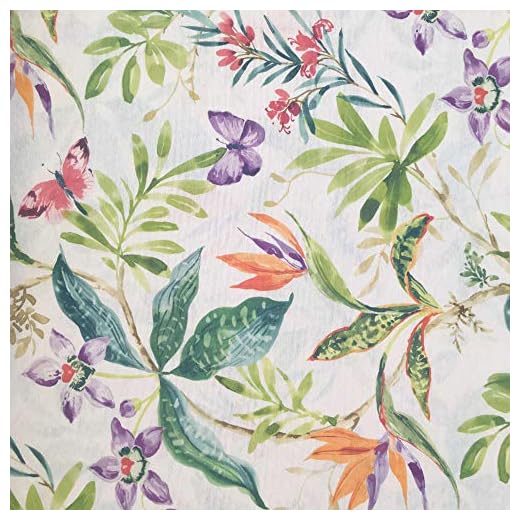 Kt KILOtela Tela por Metros de loneta Estampada - Ancho 280 cm - Largo a elección de 70 en 70 cm | Flores Tropicales - Blanco, Verde, Naranja, Lila