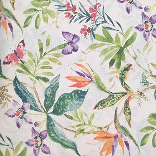 Kt KILOtela - Tela por Metros de loneta Estampada - Ancho 280 cm - Largo a elección de 70 en 70 cm | Flores Tropicales - Blanco, Verde, Naranja, Lila
