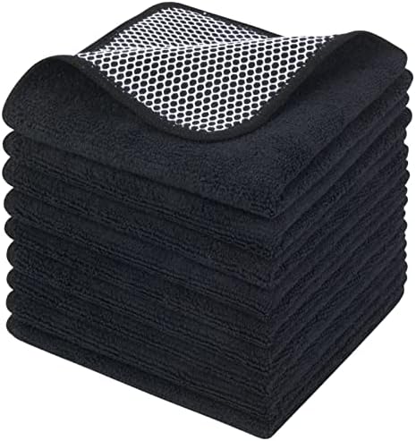 KinHwa Kitchen Washcloths for Dishes Absorbent Microfiber Dish Cloths Quick Dry Dish Rags with Poly Scour Scrub Side Ideal for Kitchen Cleaning and Housekeeping 12inch x 12inch 9 Pack Black