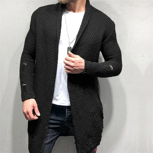 Mens Ripped Shawl Collar Sweaters Open Front Muscle Long Cardigan Sweater Cable Knit Winter Long Cardigans4