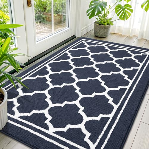 Buganda Indoor Door Mat, Resist Dirt and Absorbent Entrance Mat, Anti-Slip, Low Profile Inside Floor Mat Doormat for Entryway (59x36 inches, Navy Blue)